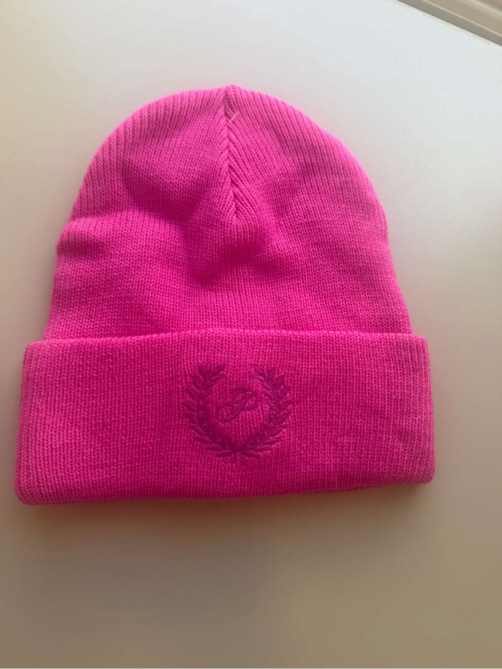 PINK Victoria's Secret Hot Pink Knit Cuff Beanie NWT Embroidered